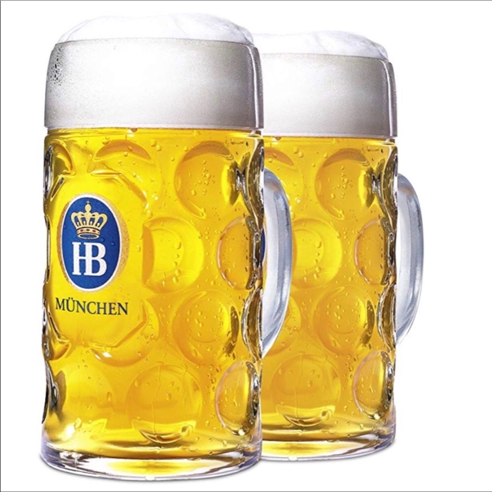 German Beer Stein .5 Liter Dimpled Glass Mug Set of 2
